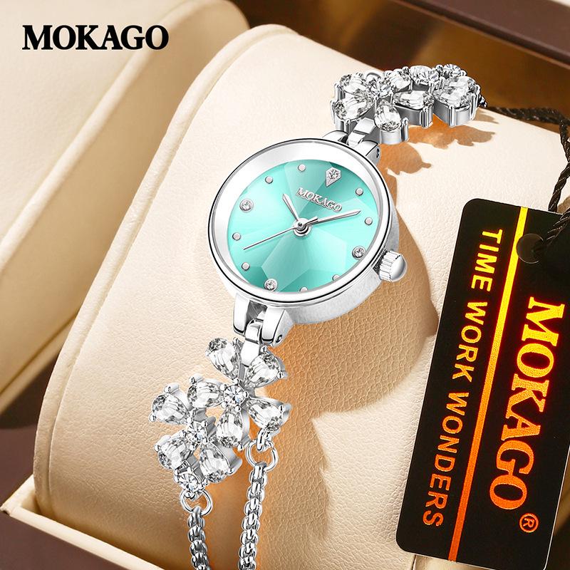 Mokaga Luxury Women s Quartz Watch with Floral Rhinestone Design and Waterproof Copper Alloy Bracelet.