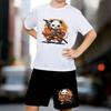 Boys 2 Piece Cartoon Panda Printed Outfit, Short Sleeve T-Shirt and Shorts Set for Kids Age 5-14,Black and White Sporty Casual Summer Clothes