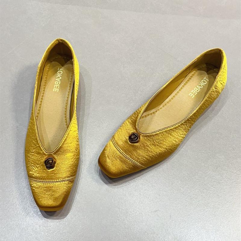 Fashion Elegant Gold Chunky Heel Women's Loafers Fashion Metal Flower Decoration Mules Casual Shoes for Women Light Comfort Office Shoes