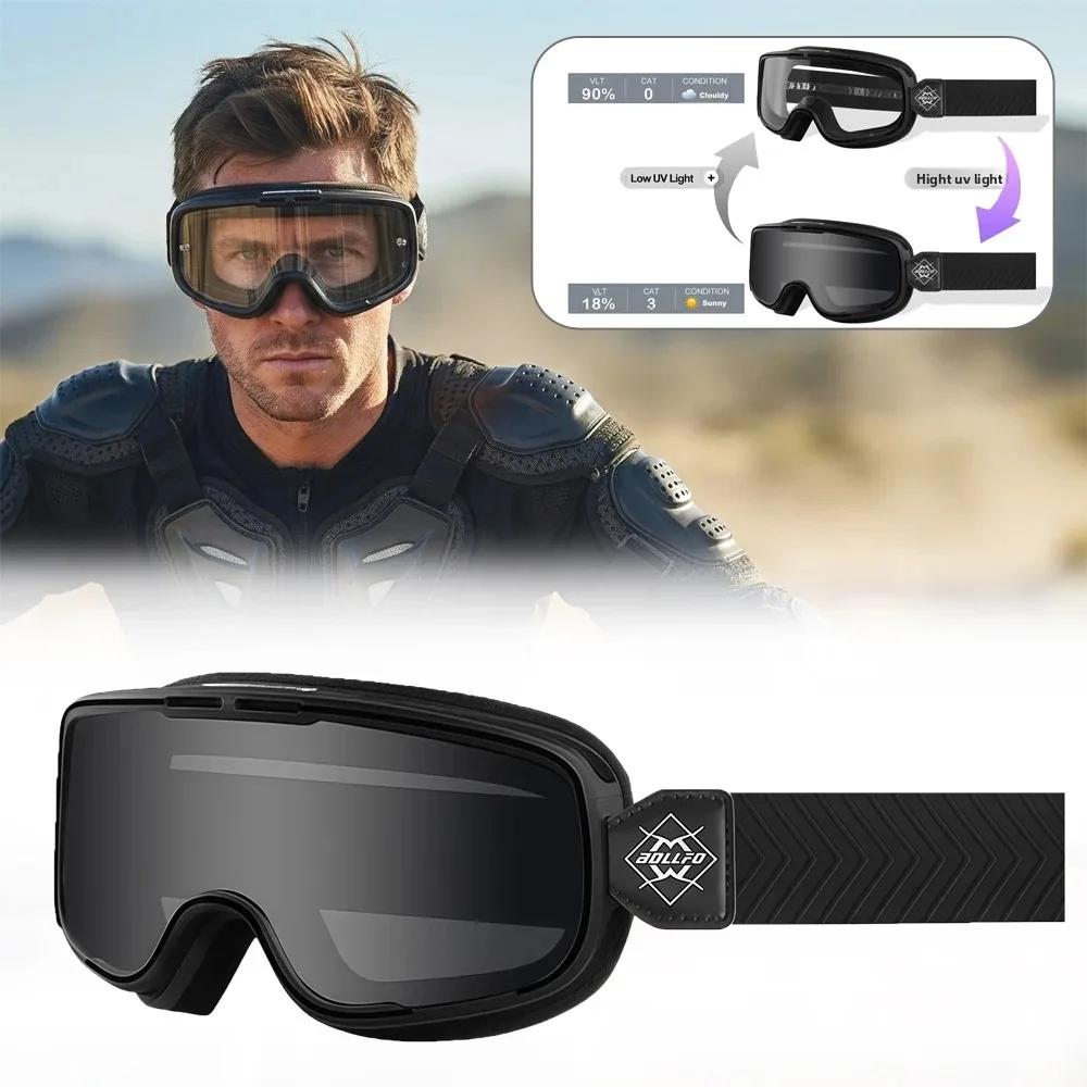 BOLLFO Photochromic Motorcycle Goggles Motorbike Eyewear OTG UV Protection Auto-tinting ATV Glasses Windproof Dirt Bike Goggles