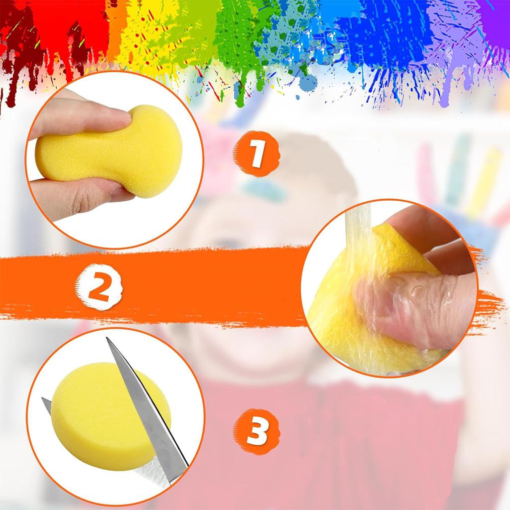 Sponge Brush Set Wooden Handle Round Kids Painting Tool Foam Brush for   Acrylic Watercolor Art Craft 5pcs