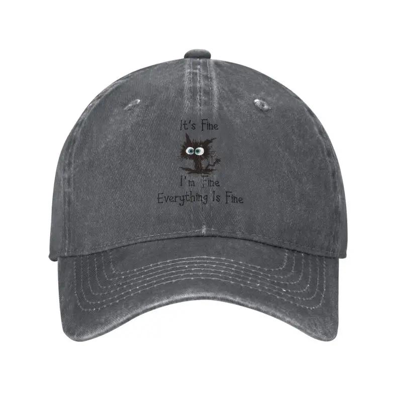 Cotton Black Cat Its Fine Im Fine Everything Is Fine Graphic Baseball Cap Sports WomenMen's Adjustable Dad Hat Spring