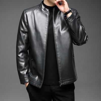 Autumn and Winter New Men's Leather Jacket Leather Jacket Business Casual Stand-up Collar Fleece Thickened Windproof Youth Leather Jacket