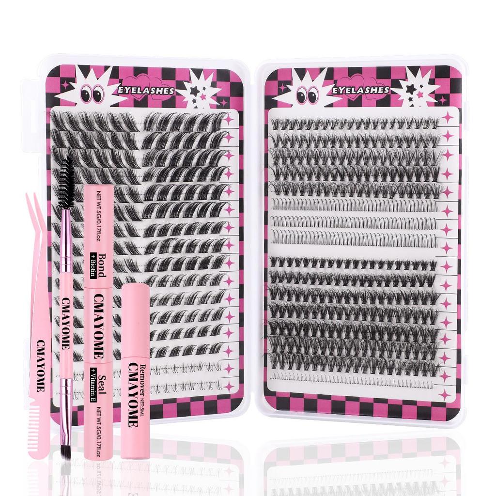 Large Capacity DIY Eyelash Extension Set: Natural Thick D Curl Segmented Self-Grafting Single Cluster Blossom Lashes
