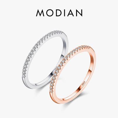 MODIAN 925 Sterling Silver Zirconia Simple Rings For Women Wedding Statement Jewelry