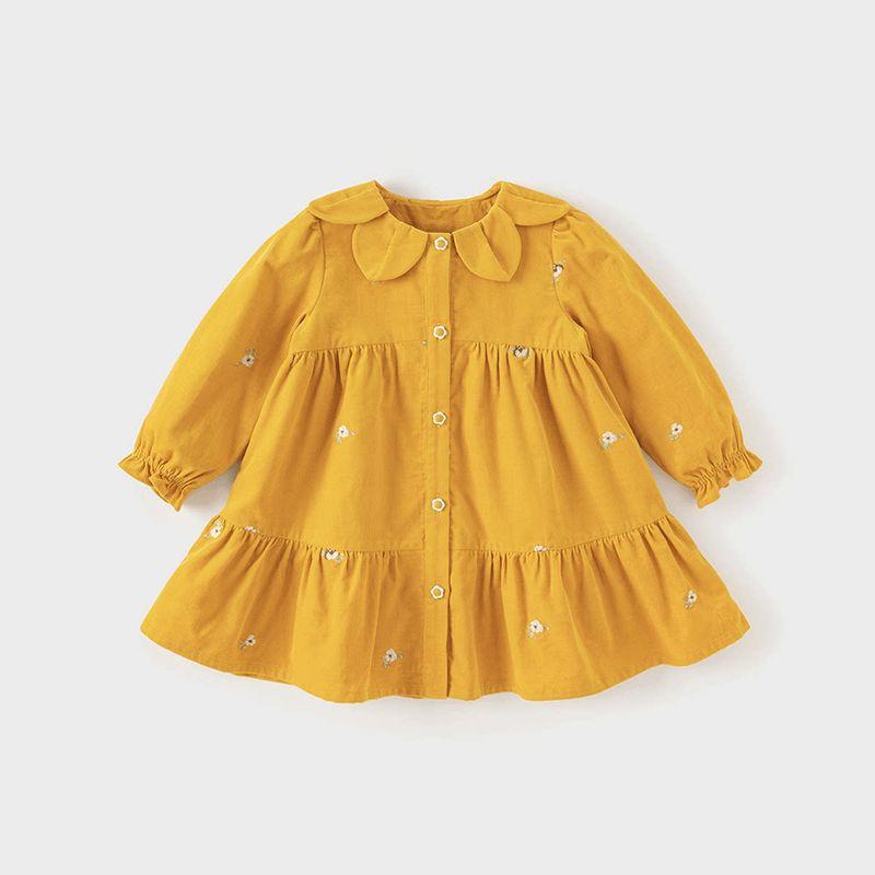 [Same Style as in the Mall] David Bella Girls  Dress Spring Outfit Children s Skirt Baby Corduroy Children s Clothing Apricot Yellow [Ready Stock] 130