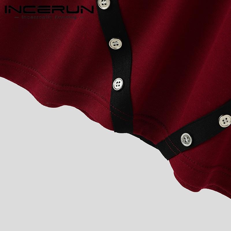 INCERUN Pánská trička s klopovým límcem, dlouhým rukávem a zapínáním na knoflíky, ležérní trička a spodní trička