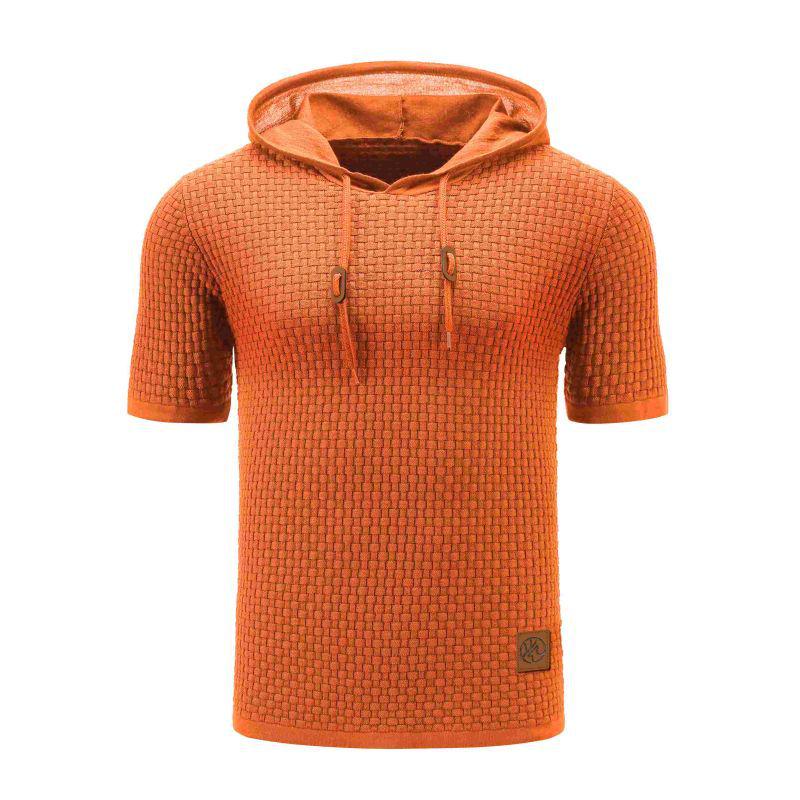 

2022 Men s Breathable Short Sleeve Knit Hooded Sweater, Solid Color Medium помаранчевий
