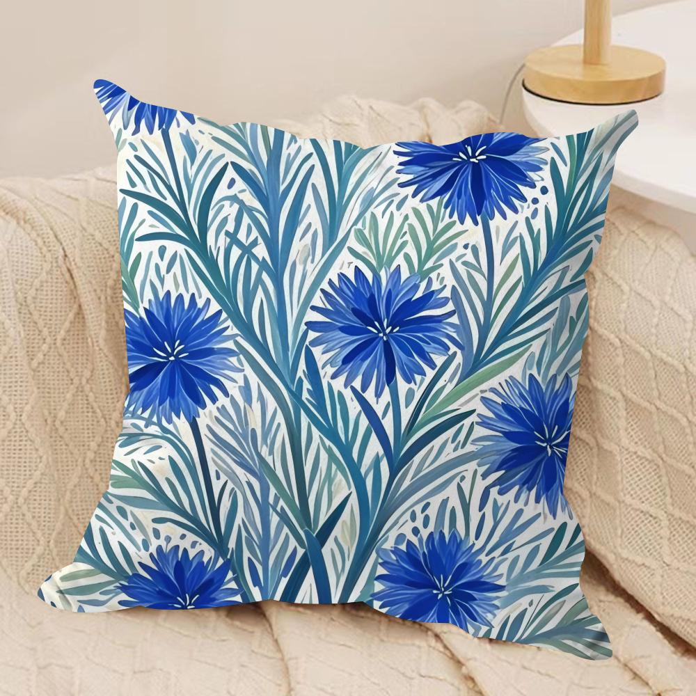 Flower Cornflower Cushion Cover Soft Plush Fabric DoubleSided Printed Sofa Cushion Cover for All Seasons Home Decor Gift