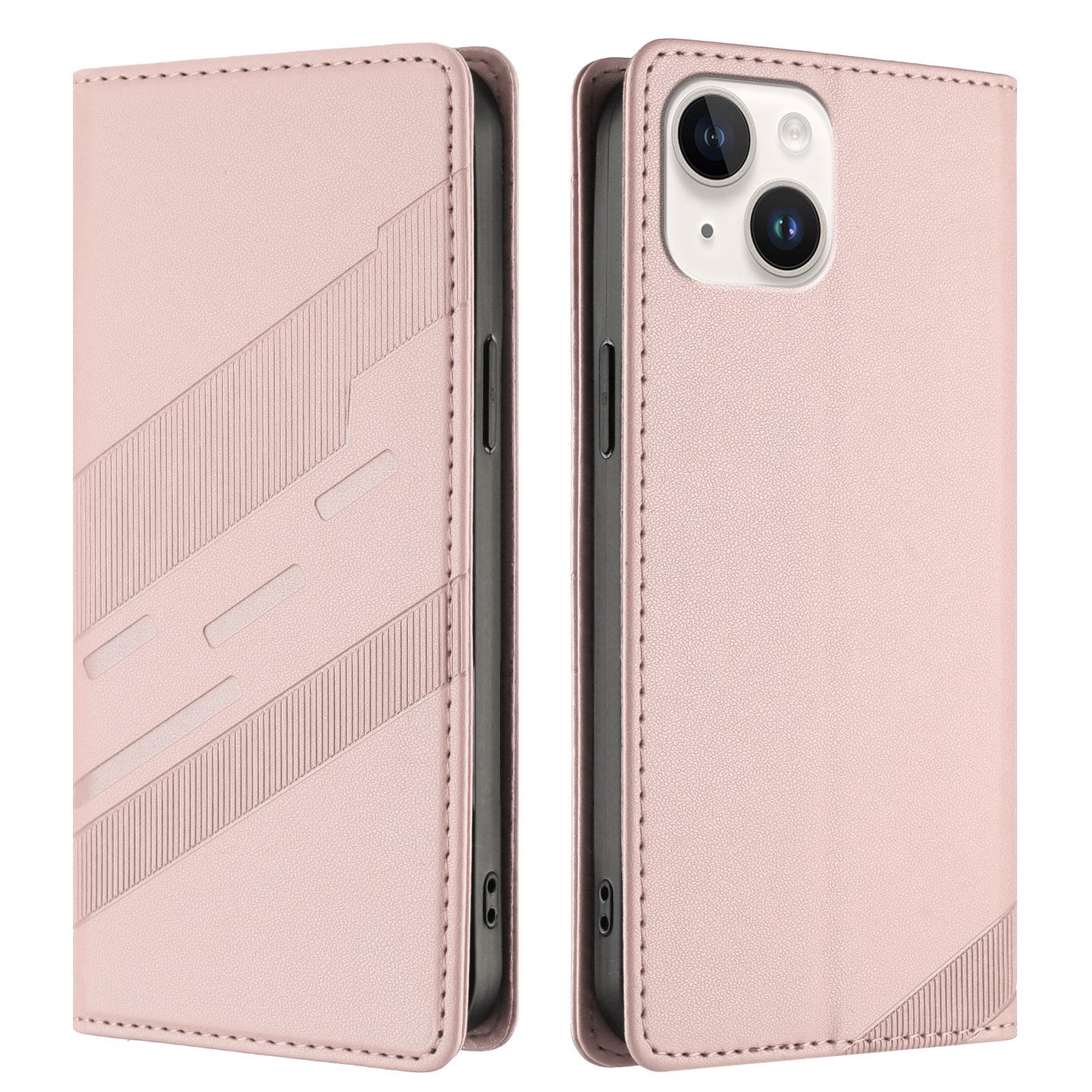 

For iPhone 14 Phone Cases Punk Style Imprinted Wallet Stand Leather Cover Pink