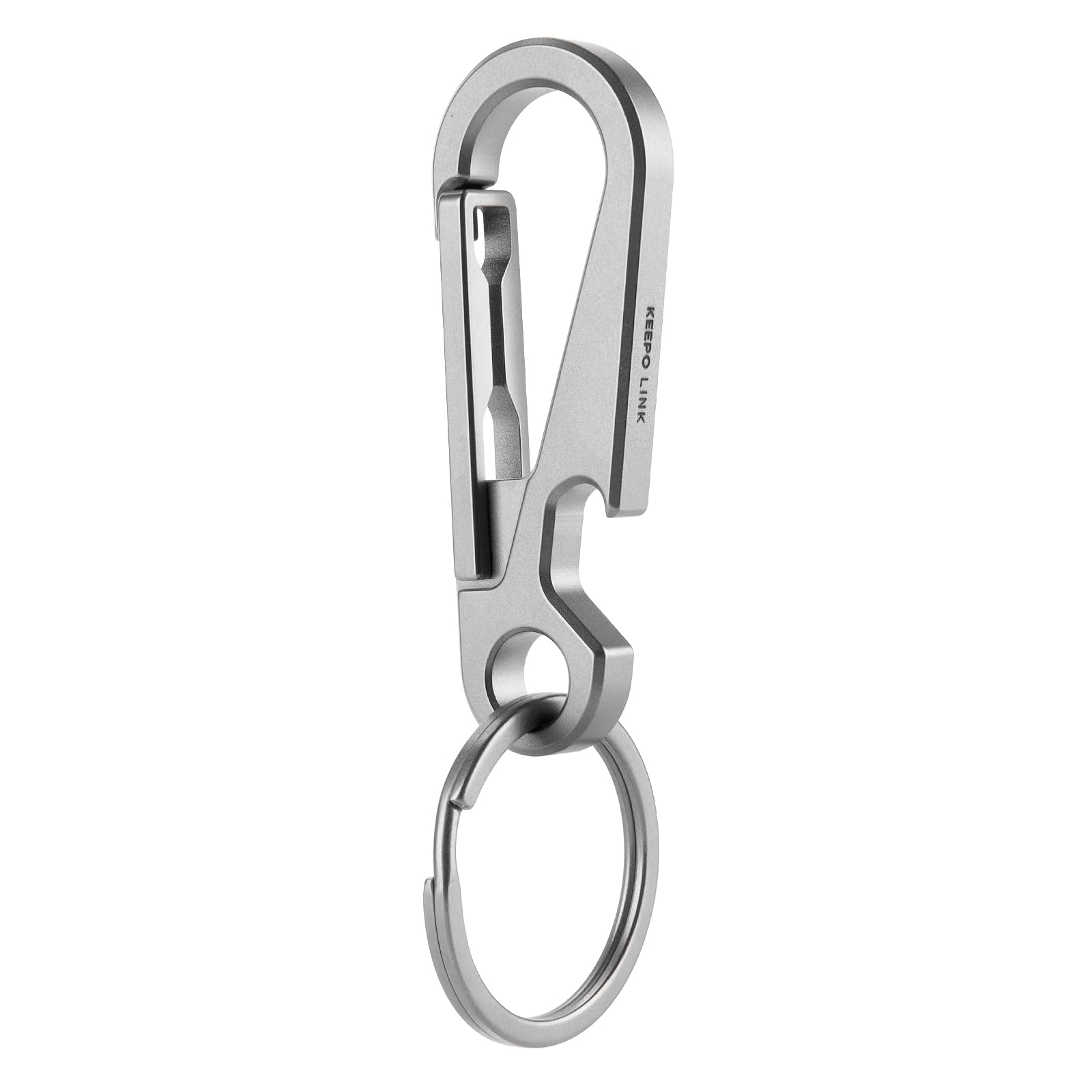 KEEPO LINK Titanium Carabiner Keychain Clip with Bottle Opener, Small Carabiner Clip, EDC Keychain Holder, Unisex, OLM02 (Gunmetal Gray)