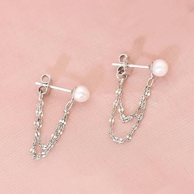925 Sterling Silver Tassel Round Bead Korean Stud Earrings For Women Romantic Wedding Jewelry Brincos Pendientes Eh999