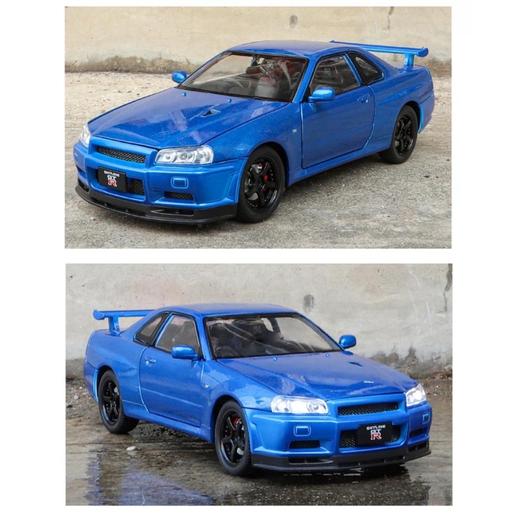 1/24 Nissan Skyline Ares GTR R34 Model Mașină Sport Aliaj Diecasts Metal Vehicule Mașină de Curse Model Sunet Lumină Jucării pentru Copii Cadou