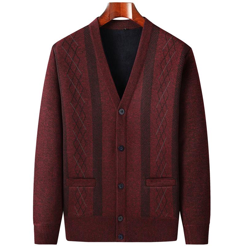 Men's Autumn-Winter Knit Cardigan: Thickened Velvet Sweater for Middle-aged and Elderly Dads and Grandpas.
