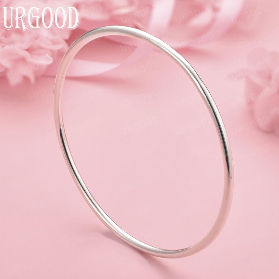 925 Sterling Silver 3mm Polished Large Circle Bangle Wedding Jewelry