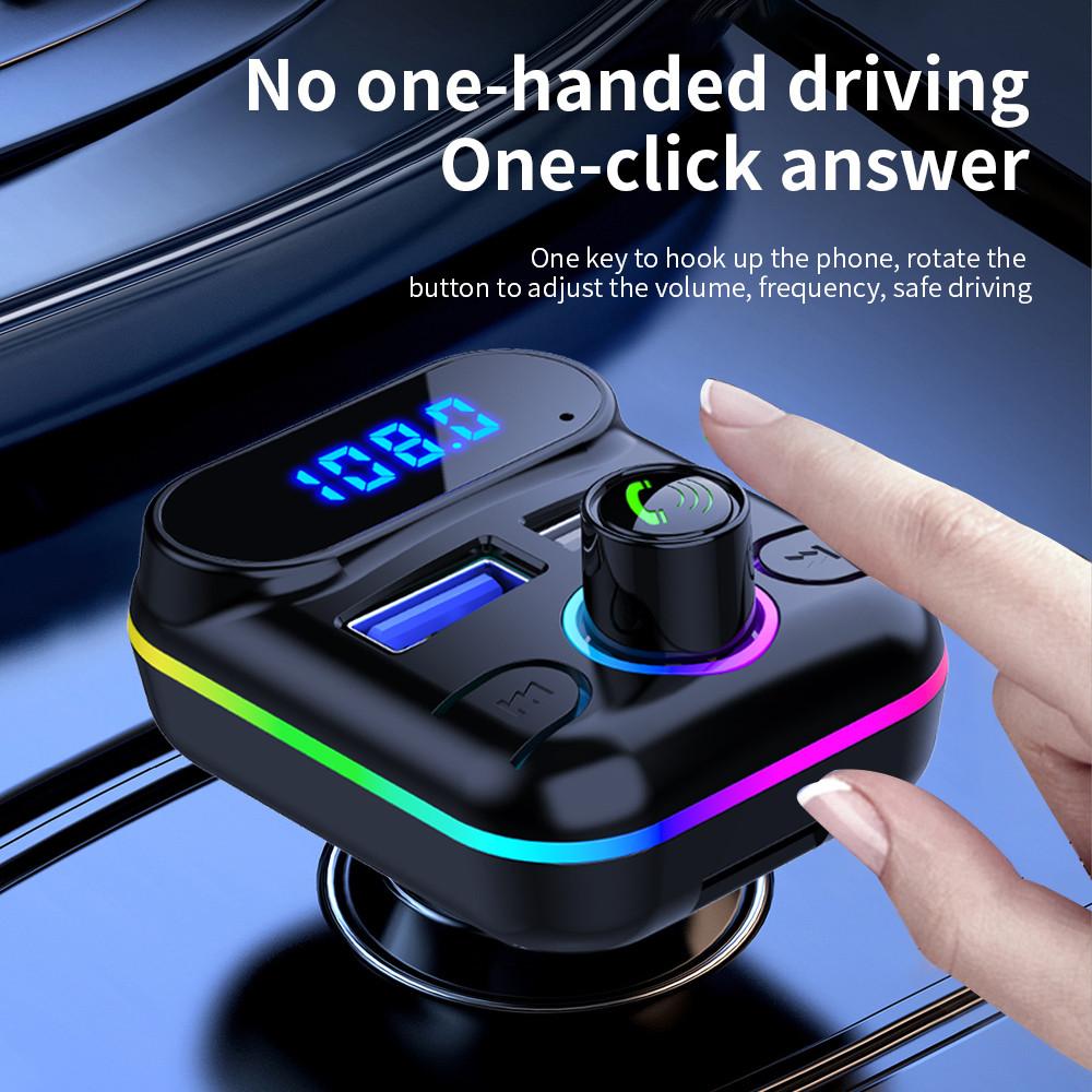 Caricabatteria per auto Dual USB da 4,2 A, trasmettitore FM per auto, modulatore, kit vivavoce Bluetooth 5.0, lettore MP3 audio per auto con supporto per luce ambientale, scheda TF U-disk