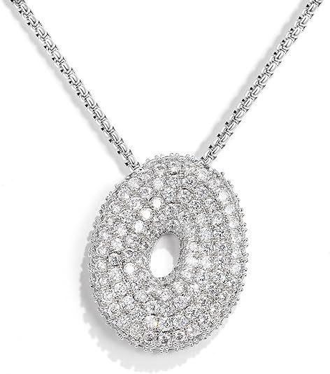 Cz Zircon Fat Initial A-Z Letters Balloon Bubble Pendant Necklace For Women Men Stainless Steel Box Chain Hip Hop Iced Jewelry