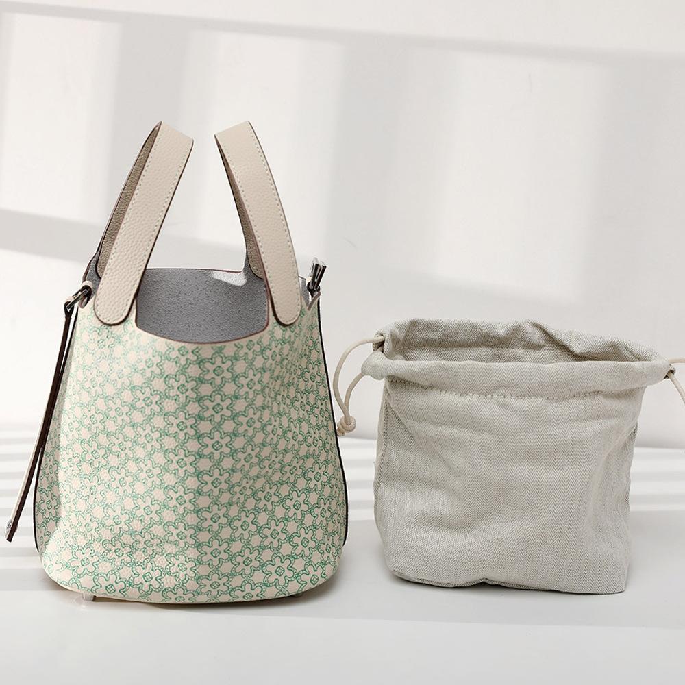 Жіноча жіноча сумка з квітковим кошиком і овочами з 100% повного першого шару натуральної шкіри та квітами.