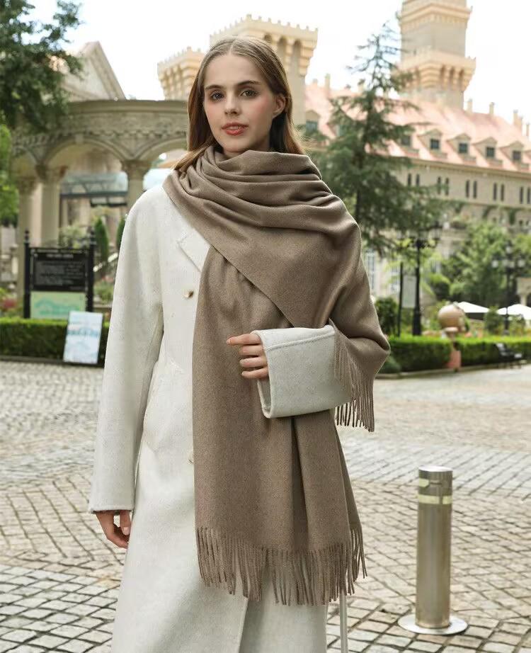Black Cashmere Wool Scarf - Versatile Winter Shawl for Women and Men, Korean Style, Solid Color