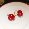 14K Gold Plated Copper Red Enamel Polka Dot Ball Hoop Earrings For Women Girls Casual Fashion Jewelry