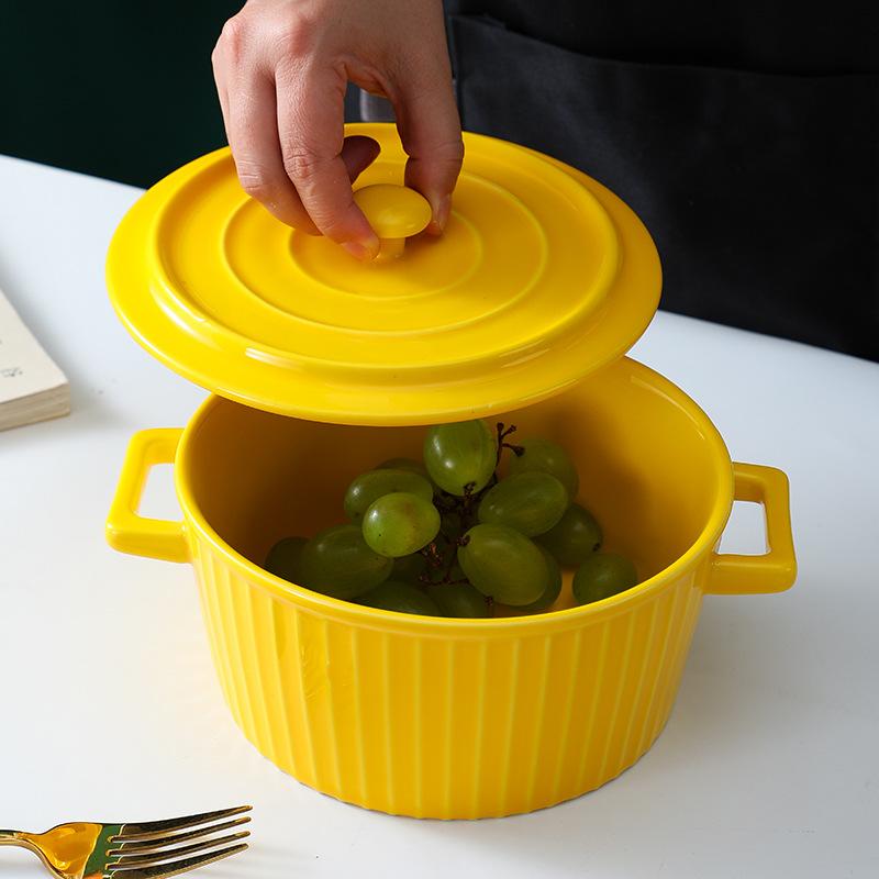 Direct Supply European Binaural Soup Bowl With Lid Large Student Instant Noodle Bowl Ceramic Large Bowl Soup Bowl Household Noodle Bowl