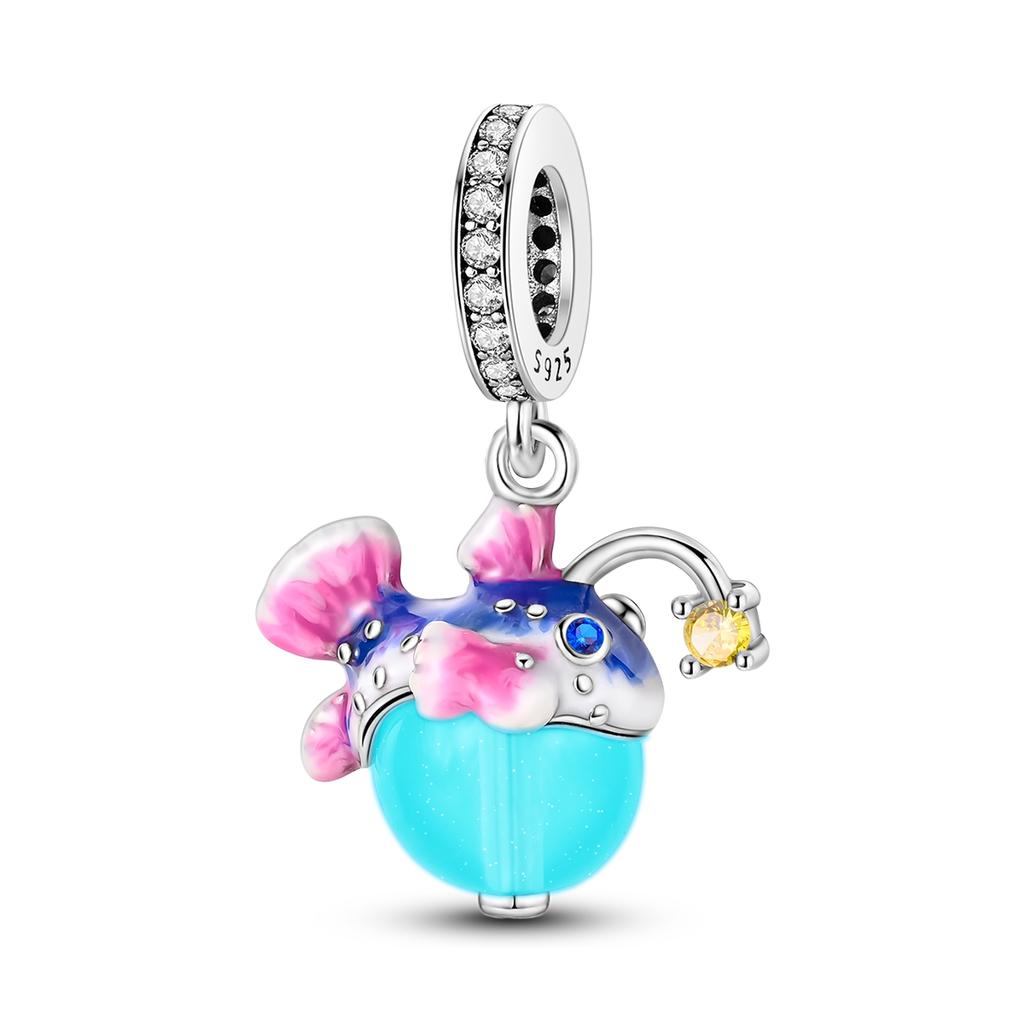 100% Real Copper Ocean Blue Sea Octopus Turtle Mermaid Charms Bead Fit Original Bracelet Plata Charms