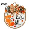 Harvest Festival Decor Hello Fall Door Hanger, Wooden Pumpkin Welcome Sign with Bow, Solid Wood Home Rustic Autumn Wreath for Thanksgiving Front Porch