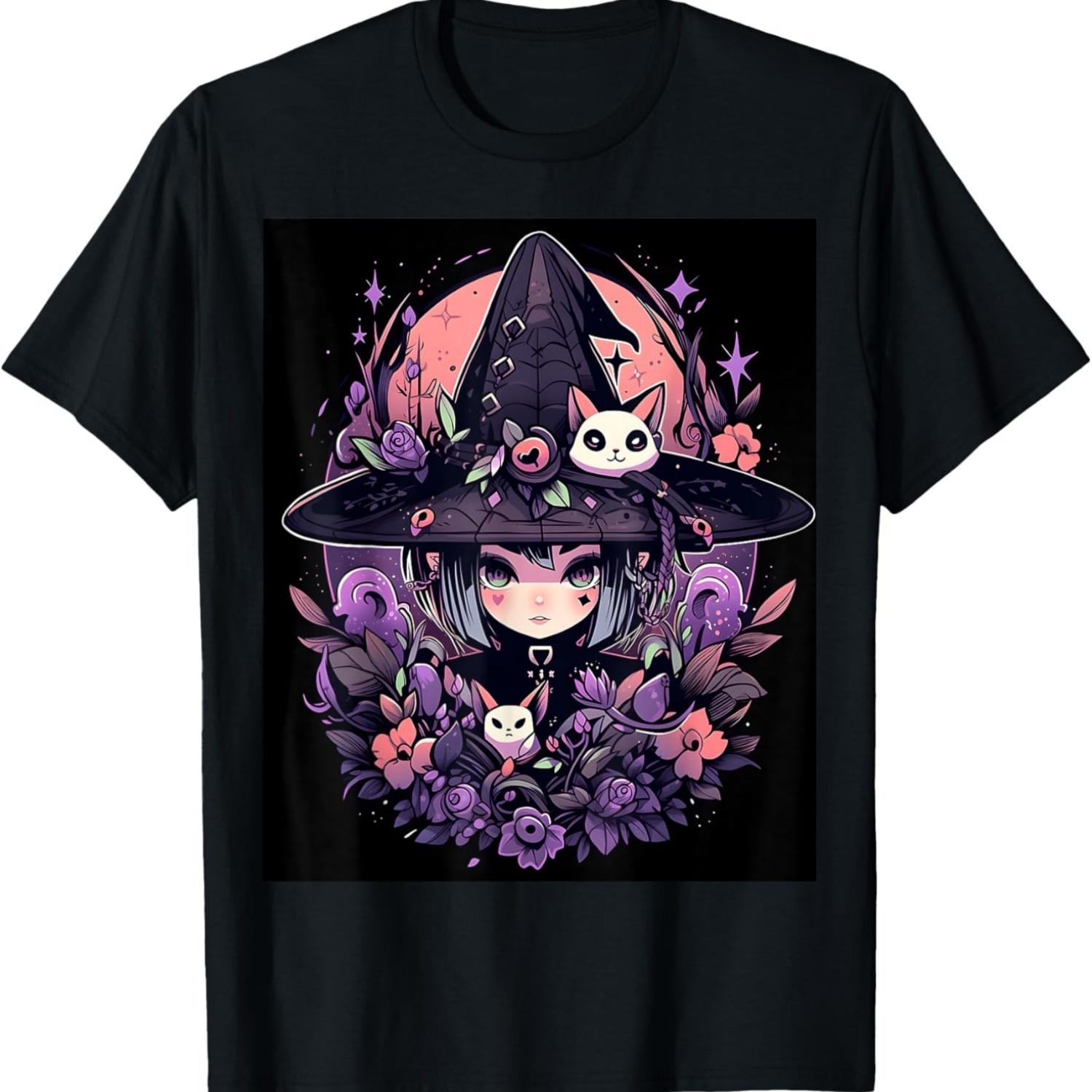 Ethereal Enigma_ Halloween Witch Graphic T-Shirt S чёрный