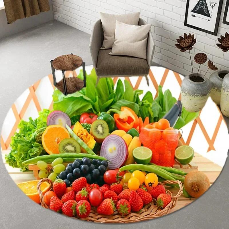 Broccoli  Fruit Print Round Carpet – Soft Non-Slip Area Rug for Kitchen, Bathroom, Living Room or Bedroom Floor Decor