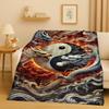 HD Yin Yang Element Dragon Chinese Loong Cartoon Flannel Blanket,Ultra Soft Warm Plush Throw for Home Bedroom Bed Sofa Cover Kid