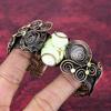 Lemon Chrysoprase & Moonstone Cuff Bracelet Copper Wire Wrapped Adjustable Bangle