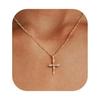 18K Gold Figaro Necklace with Zircon Cross - Non-Fading Stainless Steel Chain for Women