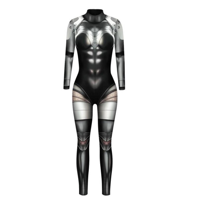 New Halloween Robot Jumpsuit Women Sexy Slim Jumpsuit Cosplay Costume Halloween Party 3D Printing Catsuit Bodysuit