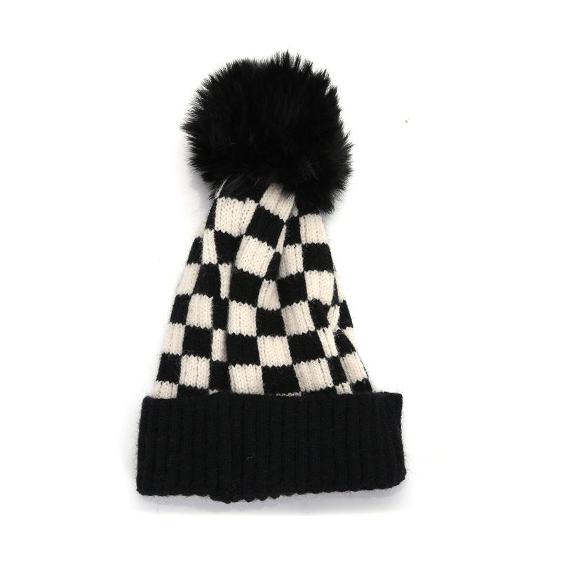 ins Japanese Korean version trendy wool hat baby boy girl child checkerboard knitted hat cold hat children