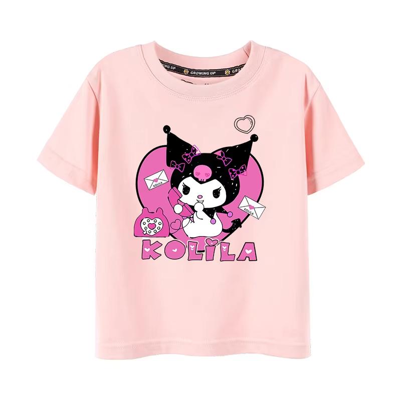 

2026 Summer Kuromi Cartoon Graphic Tee Casual Short Sleeve Cotton Tops for Adults Kids Lovely Kawaii Streetwear Style S