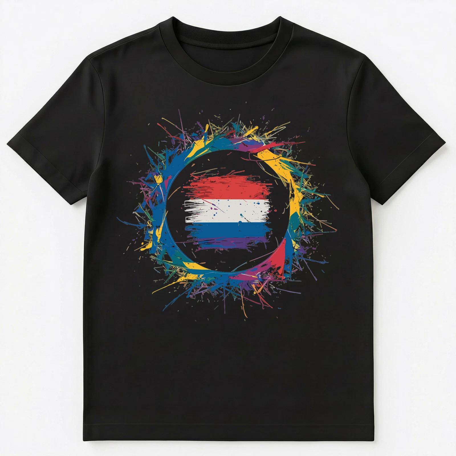 

Colorful Paint Splash Netherlands Flag Art Graphic Unisex T-Shirt 3XL