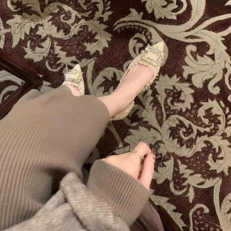 Fashion Flat Shoes for Women Spring and Summer 2025 New Diamond Square Buckle Pointed Toe French Large Size Women's Shoes 41 42 43