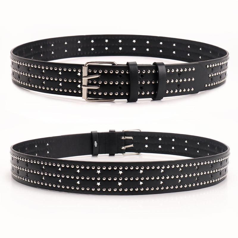 Punk Fashion Pu Leather Belt For Women With Studded Embellishments And Alloy Buckle For Streetwear