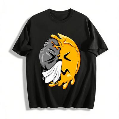 T-shirt décontracté à manches courtes imprimé emoji malade à moitié fondu, 100% coton