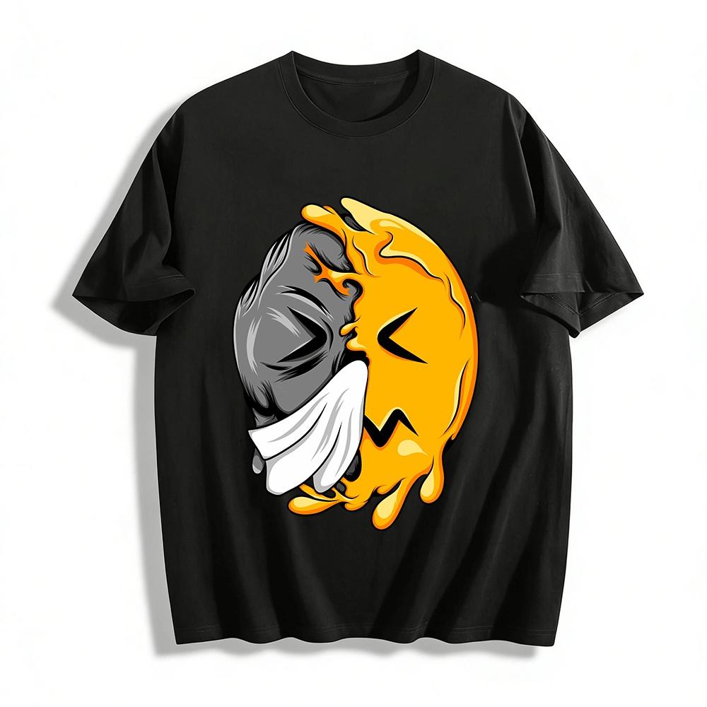 Half Melted Sick Emoji Print Casual Short Sleeve Tee Pure cotton T-shirt XXS