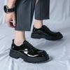 Foreign Trade 2025 Spring and Autumn New Square Head Black Men's Large Size Retro Glossy Thick Sole Heightening with Wedding Groom Leather Shoes