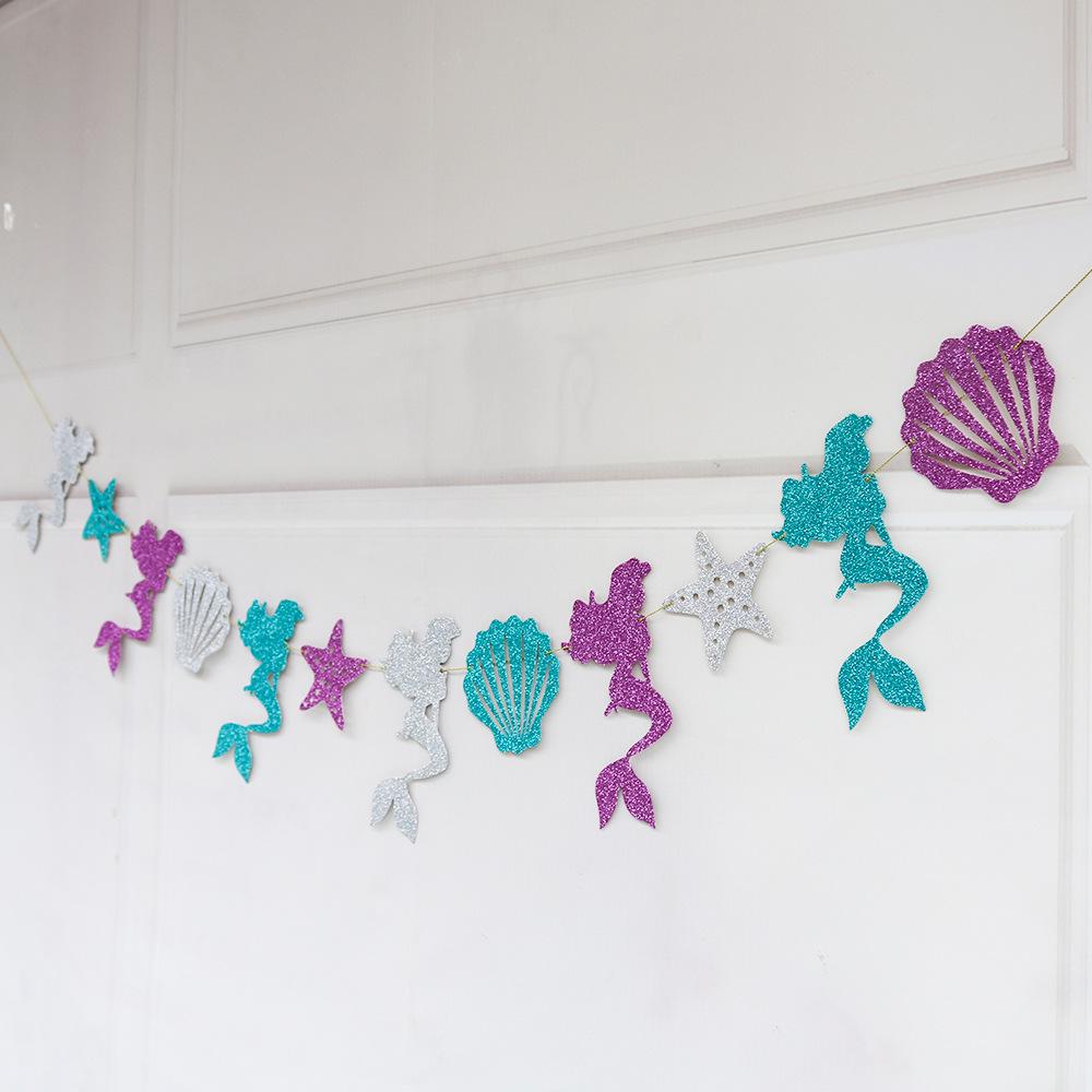 Mermaid Glitter Happy Birthday Banner - Party Decoration Flag