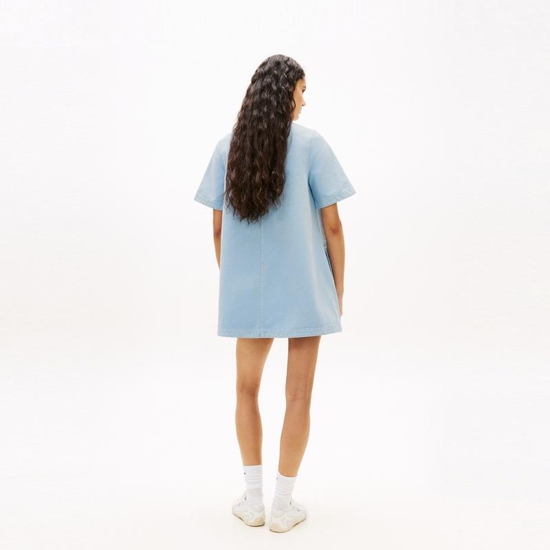 Tommy Hilfiger Cotton Vintage Distressed Work Style Half Placket A-Line Doll Dress Short Sleeve Women dresses DW0DW22349
