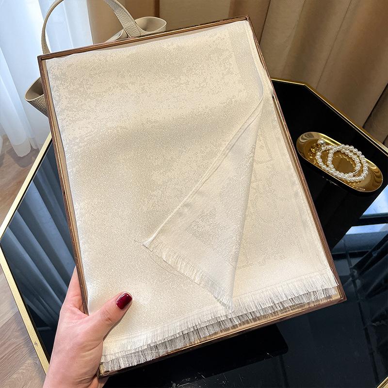 Simulation Silk Fashionable And Elegant High-End Long Silk Scarf Short Beard Shawl Long Scarf Tencel Cotton Gold Silk Scarf
