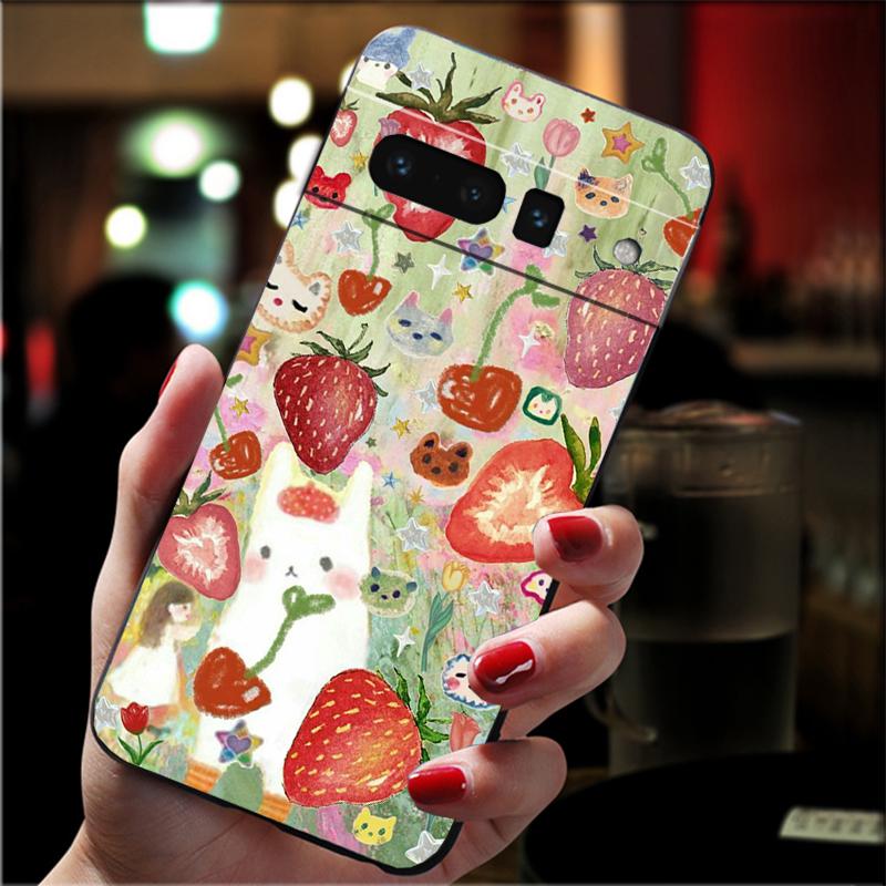 For Google Pixel 10 9 Pro XL Silicone Phone Soft Case For Google Pixel 9A 8A 7A 6A 5 Cover Shell Strawberry Cat Cartoon
