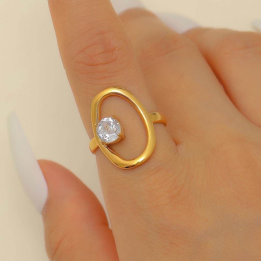 316L Stainless Steel Zircon Inlay Irregular Ring Premium sense niche for Women Retro Metal Open Rings Party Jewelry Gifts