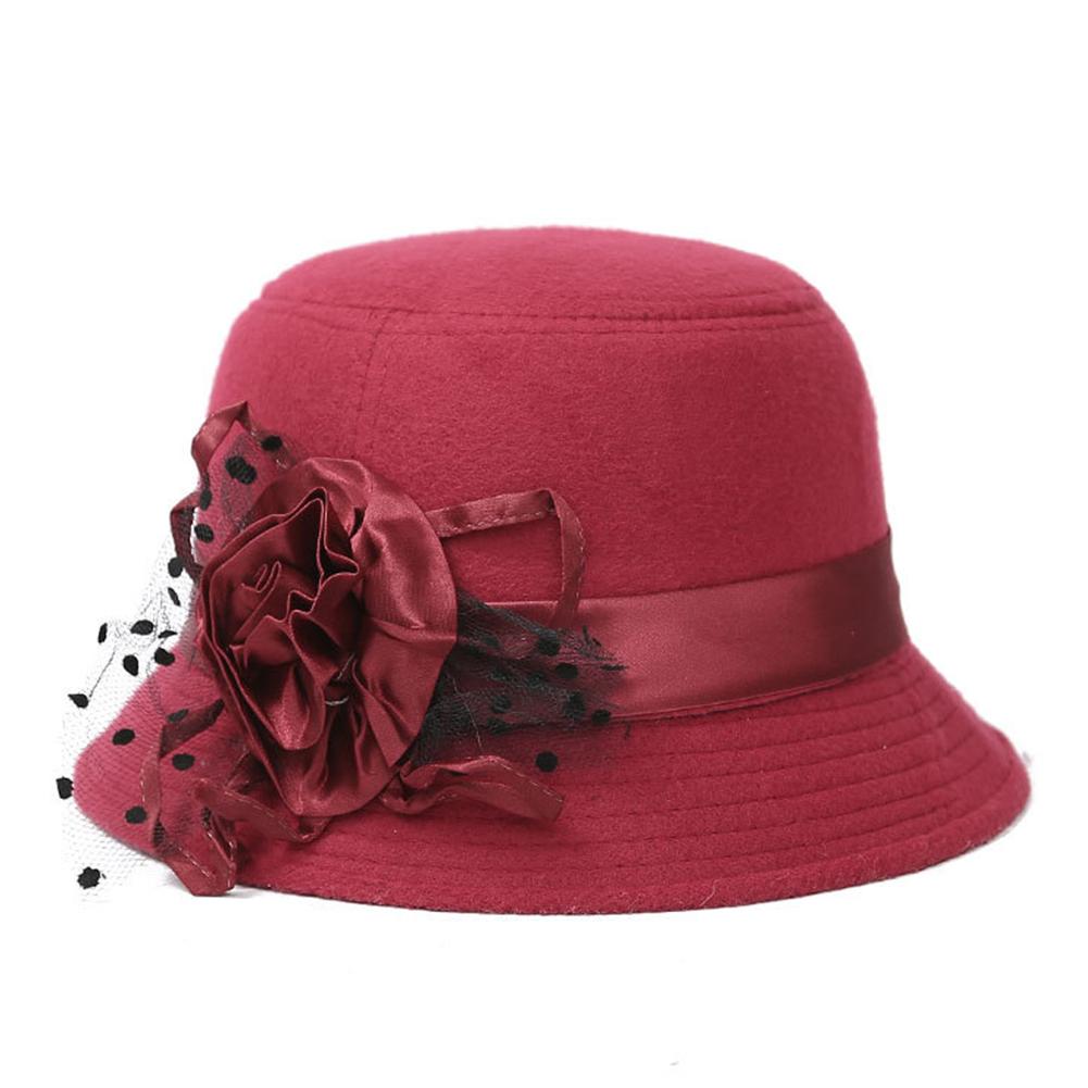 Woman Autumn Winter Cap British Style Woolen Hat Retro Lady Floral Felt Hat