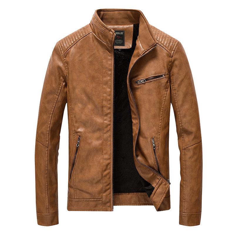 Men's Autumn and Winter New PU Leather Men's Jacket Washed and Velvet Motorcycle Leather Jacket