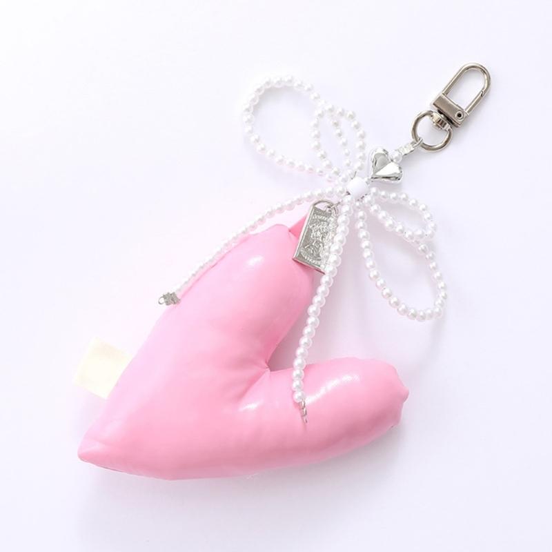 Elegant Beaded Keychain Phone Charm Unique Keyring Padded Heart Bowknot Bag Pendant Accessory for Purse Backpack Handbag