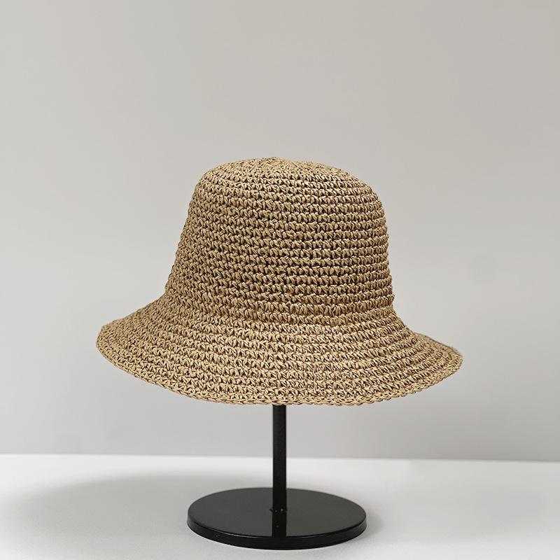 Summer Vacation Style Hat Edge Can Be Styled Straw Hat Solid Color Straw Versatile Internet Celebrity Bucket Hat Women'S Handmade Crochet Basin Hat